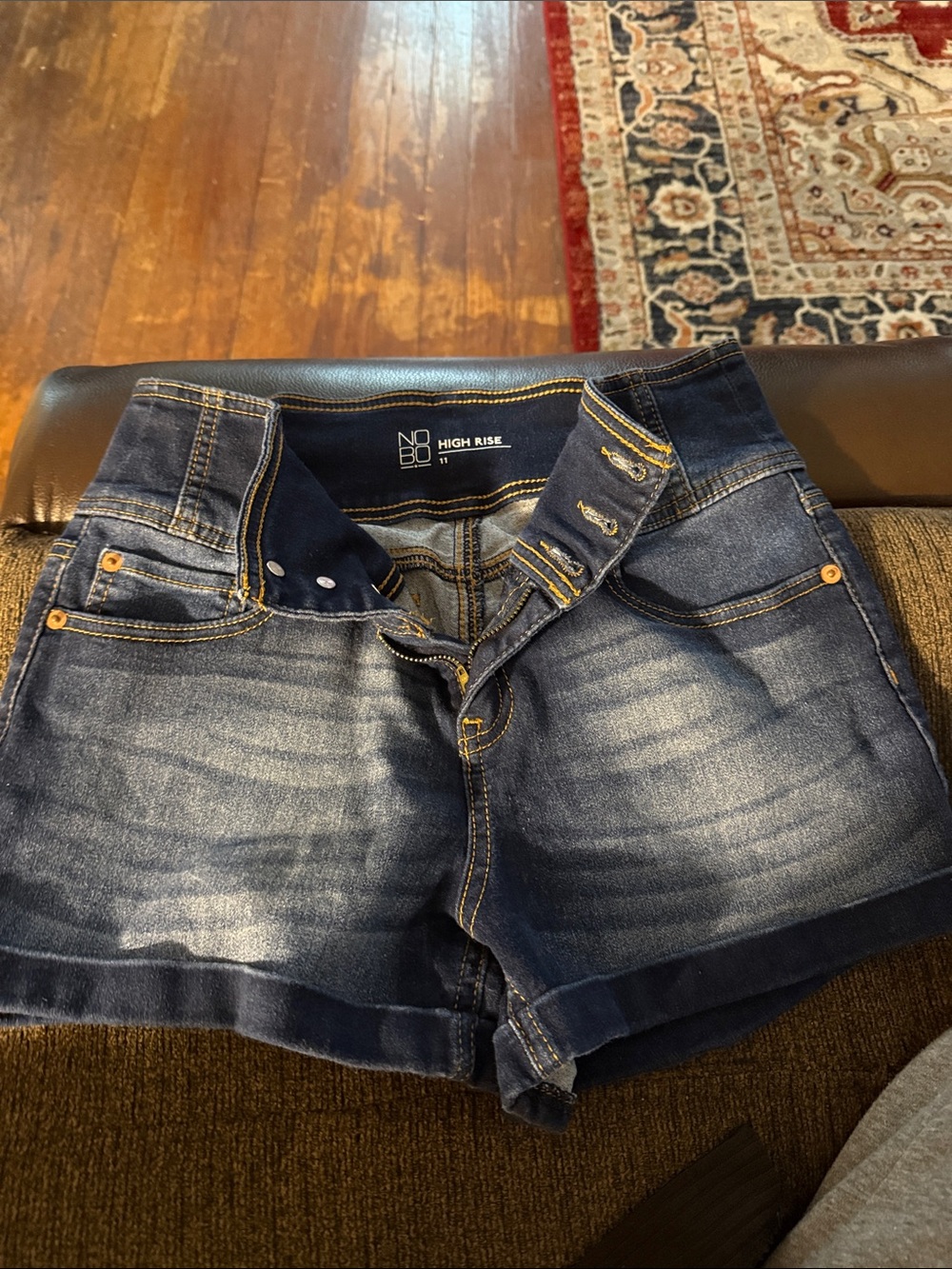 NBD High Waist Dark Indigo Faded Denim Shorts